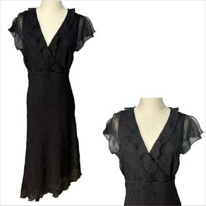 Vtg Y2K Black Lace Babydoll Midi Dress Sz 16W Asymmetrical Hem Fairy Grunge